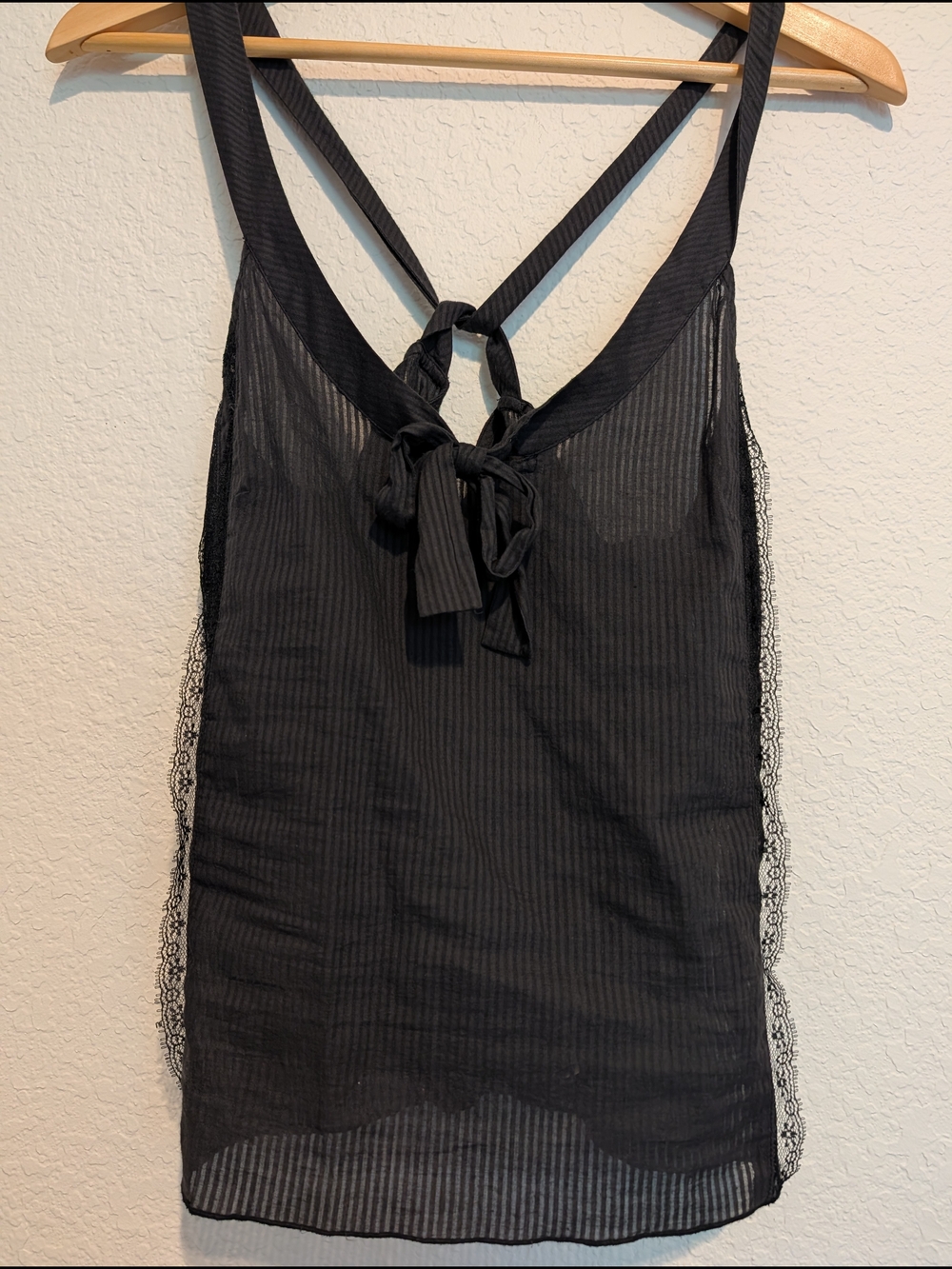 Free People Black Sheer Tie-Front Tank